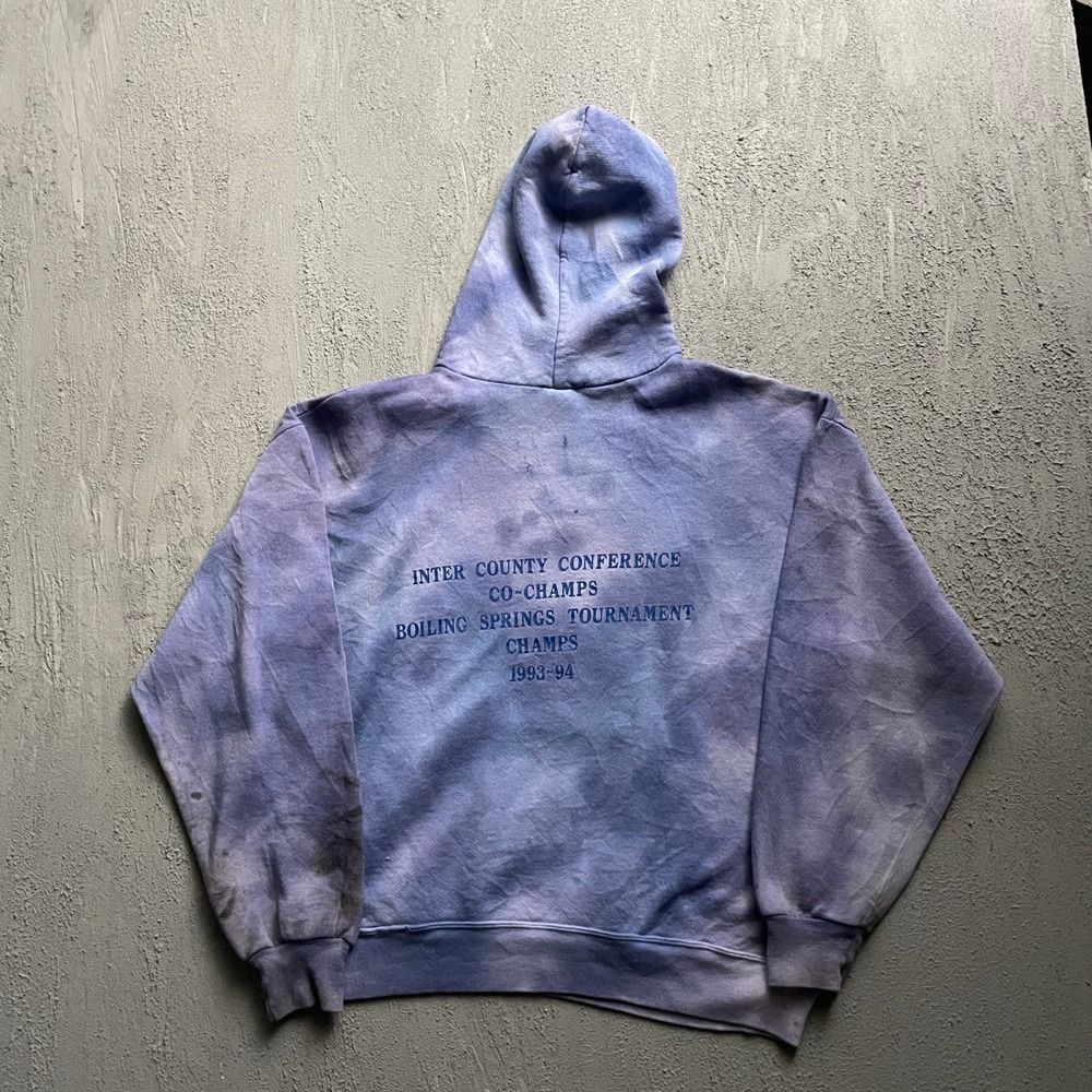 Vintage Bedford Wrestling Hoodie Mens XL Purple 1990s Tie Dye - Picture 2 of 14
